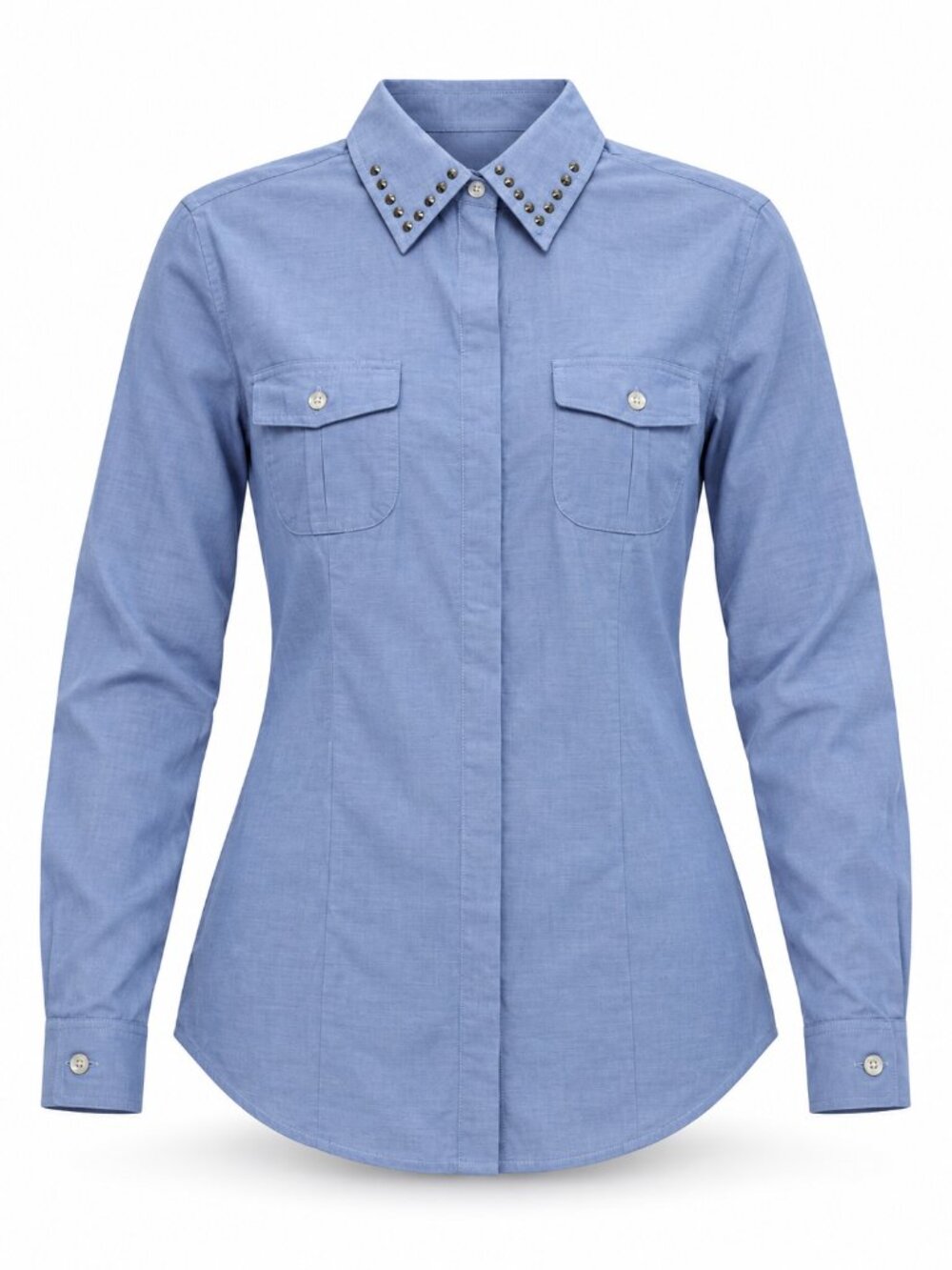 Serena Williams Blue Studded Collar Button-Down Shirt XS